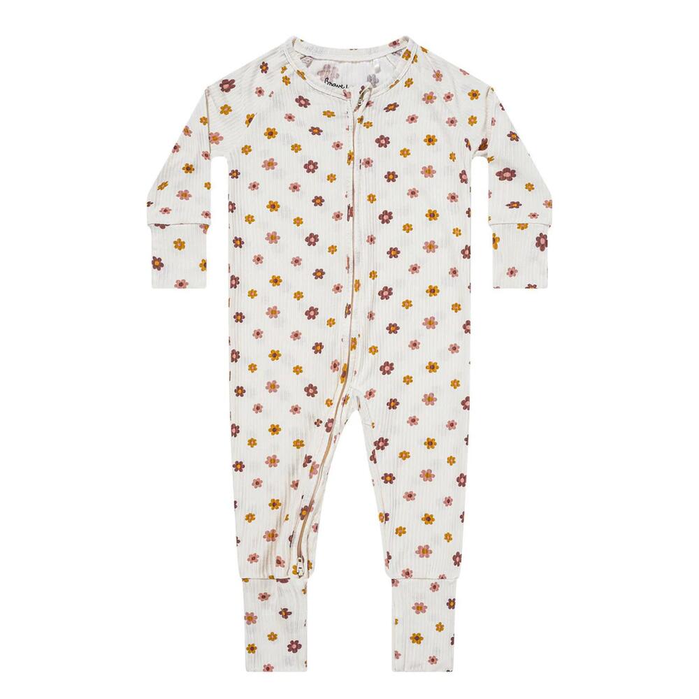 Brave Little Ones Pink Daisies Small Ribbed Zip Romper